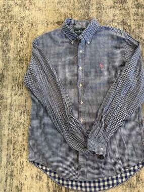 Ralph Lauren Blue and White Micro-Gingham Button-Down Shirt